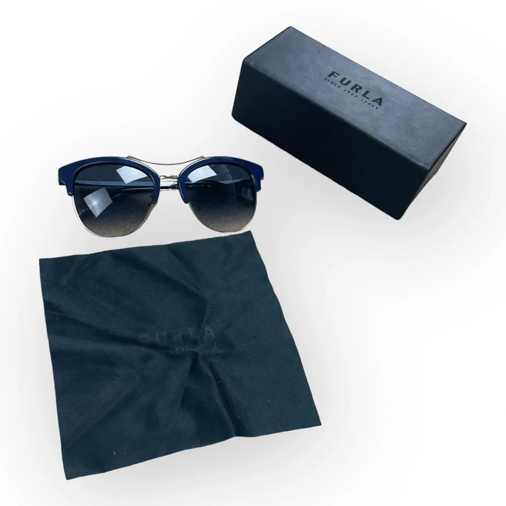 Furla Women's Sunglasses SFU138 Blue Gray Fashion Cat Eye Brand new with Case